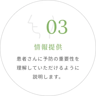 03｜情報提供｜患者さんに予防の重要性を理解していただけるように説明します。
